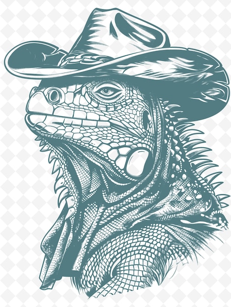 Iguana con un sombrero de vaquero y una expresión presumida diseño de carteles animales esbozo arte colecciones vectoriales