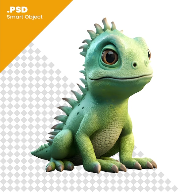 Iguana verde bonita em um modelo de psd de renderização 3d de fundo azul