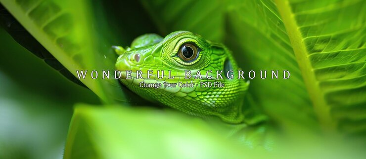 PSD la iguana verde en el follaje exuberante