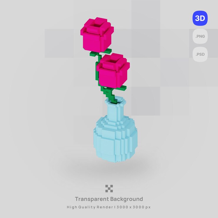 PSD ikon 3d bunga valentine cinta ilustrasi voxel konsep ikon