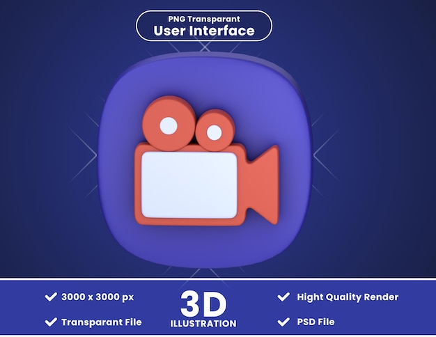 Ikon 3D Ilustrasi kamera video