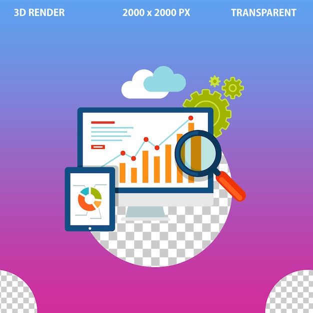 Ikon 3D pemasaran digital dan ikon media sosial pada latar belakang transparan yang terisolasi