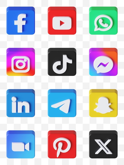 Ikonen für soziale medien in 3d