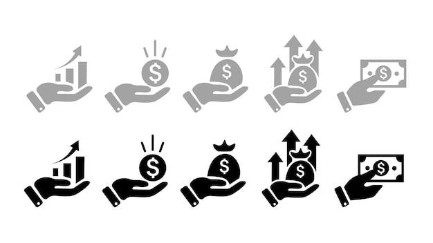 Ikonen mit Geld in der Hand Finanz- und Investitionskonzepte