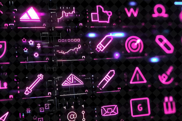 Ikonen von Handelswerkzeugen mit animierter Leuchtung in 16 Bit Pi Creative Set Neon Color Y2K Collection