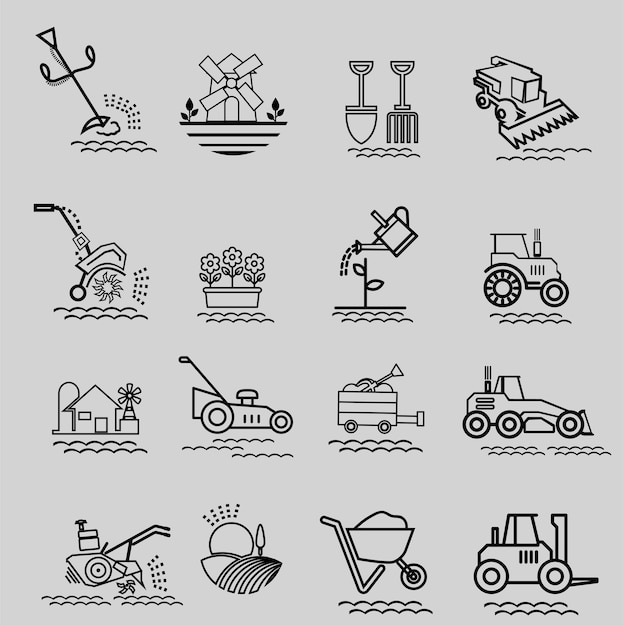 Ikonensammlung für landwirtschaftliche und landwirtschaftliche Werkzeuge