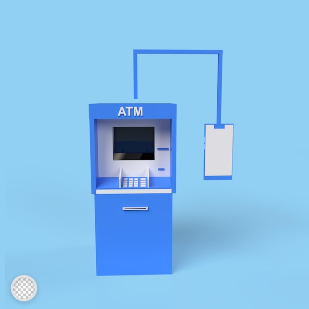 Il bancomat collega l'illustrazione di rendering 3d del telefono cellulare