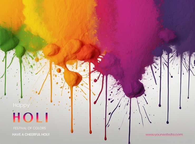 PSD il concetto del festival di holi, audaci tratti di felicità su uno sfondo di tela del festival di holi