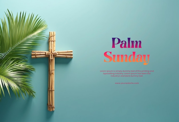 Il concetto della domenica delle palme rami di palme sul lato sinistro della tela con croce cristiana in legno