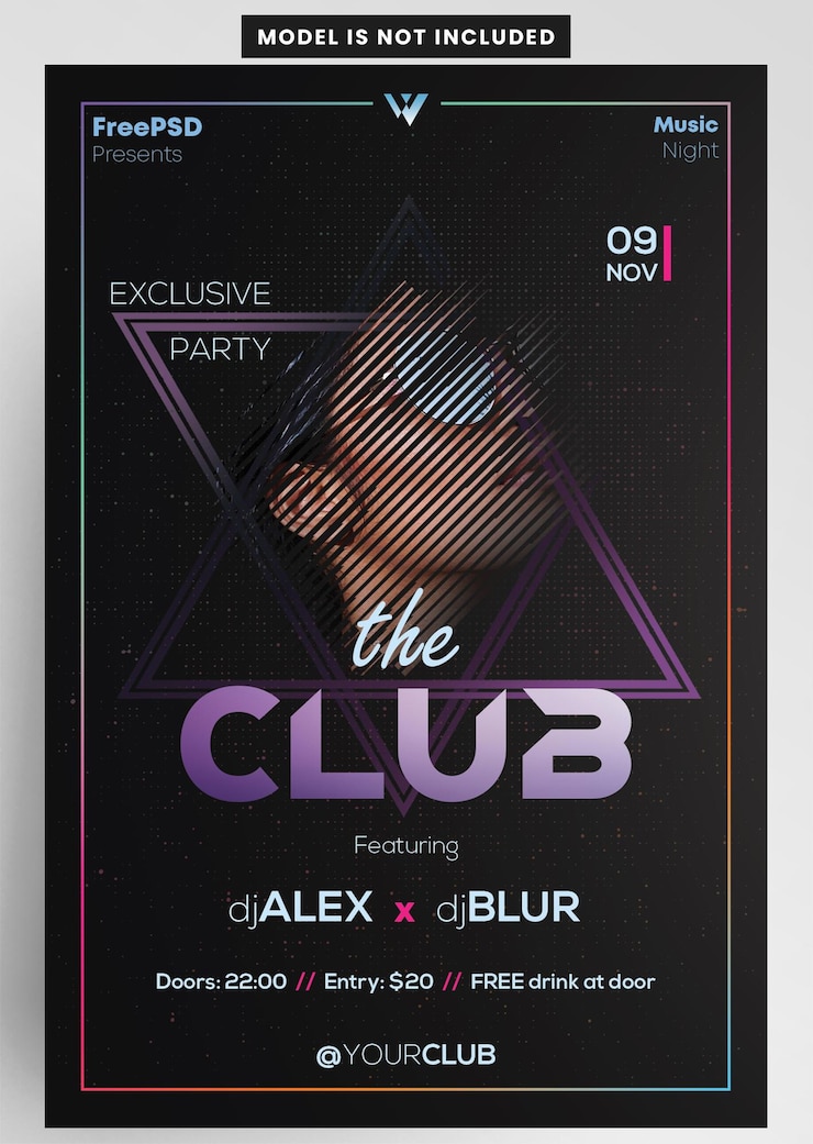 PSD il disegno del volantino del club nightclub music dj night