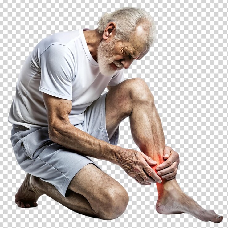 PSD il dolore alle articolazioni delle gambe di un vecchio isolato su uno sfondo trasparente