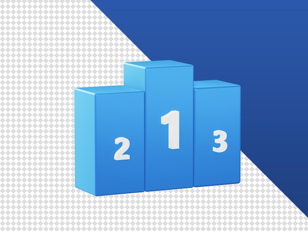 Il fumetto 3d rende le icone blu delle classifiche del podio dei vincitori per i progetti di annunci di app mobili web UI UX