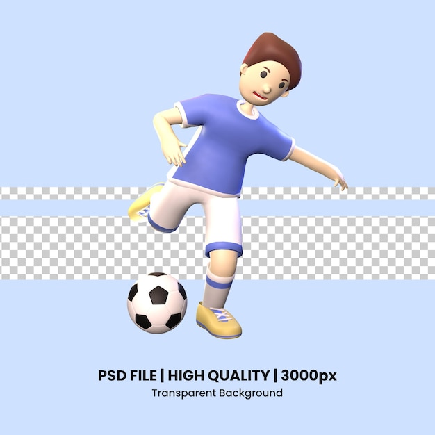 Il giocatore di calcio dell'uomo 3D ha reso l'illustrazione isolata sui precedenti blu
