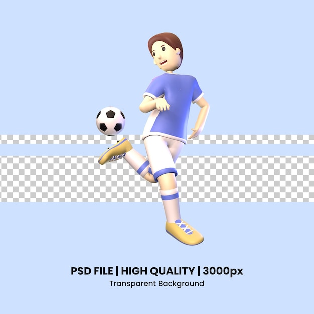Il giocatore di calcio dell'uomo 3D ha reso l'illustrazione isolata sui precedenti blu