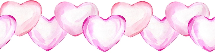 PSD il giorno di san valentino cuori confine senza cuciture acquerello illustrazione disegnata a mano decorazione del giorno d'amore decorazione delle vacanze cuori rosa nastro cuori orizzontali