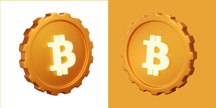 PSD il logo 3d della criptovaluta bitcoin come icona trasparente di piena qualità
