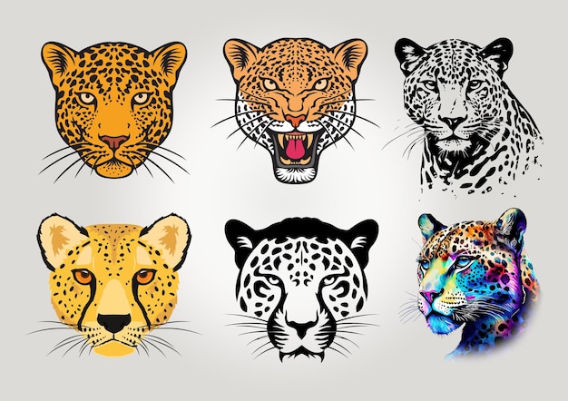 Il logo del leopardo a testa di ghepardo con diverse facce