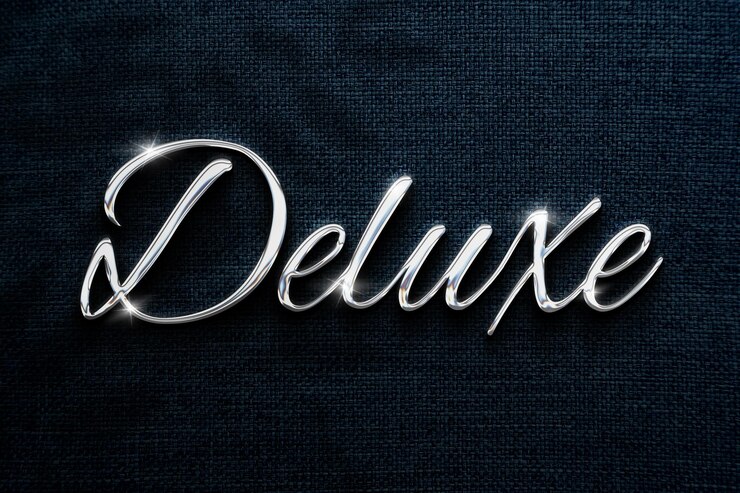 Il lusso metallico argento deluxe brilla in stile effetto testo modificabile 3d mock up