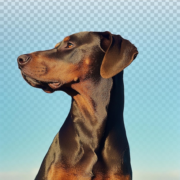 Il maestoso Doberman in piedi orgoglioso contro il cielo blu