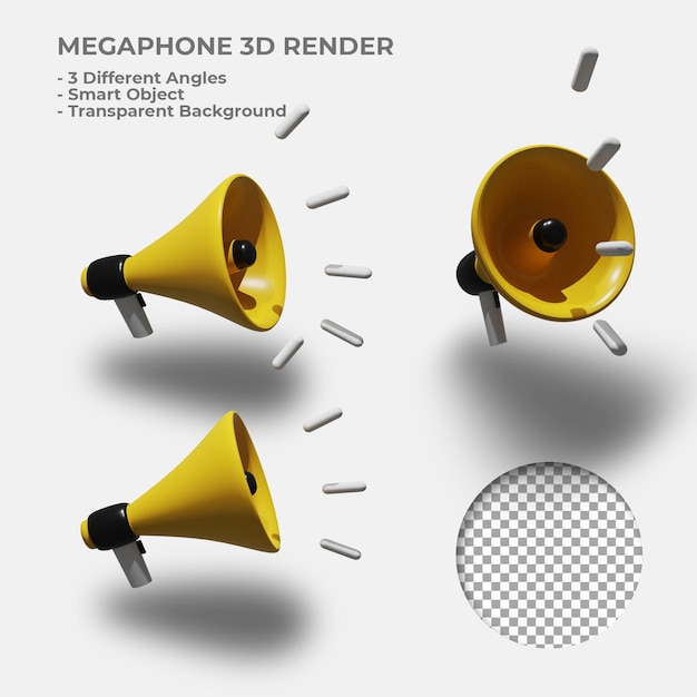 Il megafono annuncia il rendering 3d realistico giallo isolato