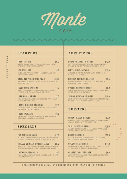 il menu del ristorante