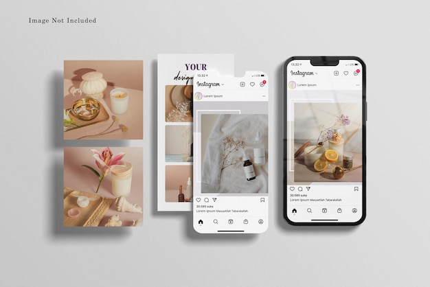 Il mockup dei post sui social media e il rendering 3d isolato dello schermo dello smartphone