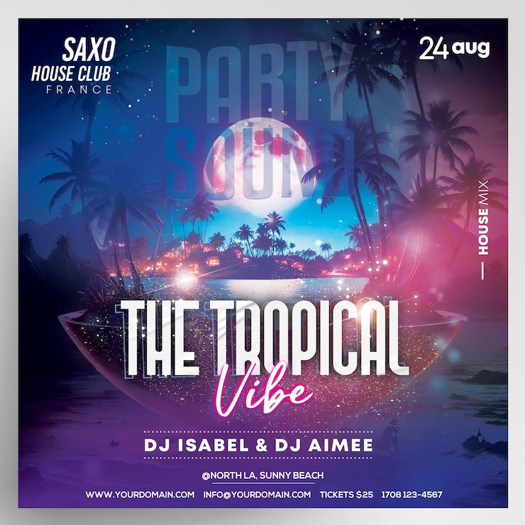 PSD il modello di instagram per il tropical club party flyer