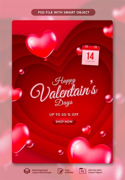Il modello di poster per l'offerta di San Valentino