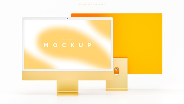 Il modello giallo moderno dello schermo del desktop del computer per la presentazione 3d rende