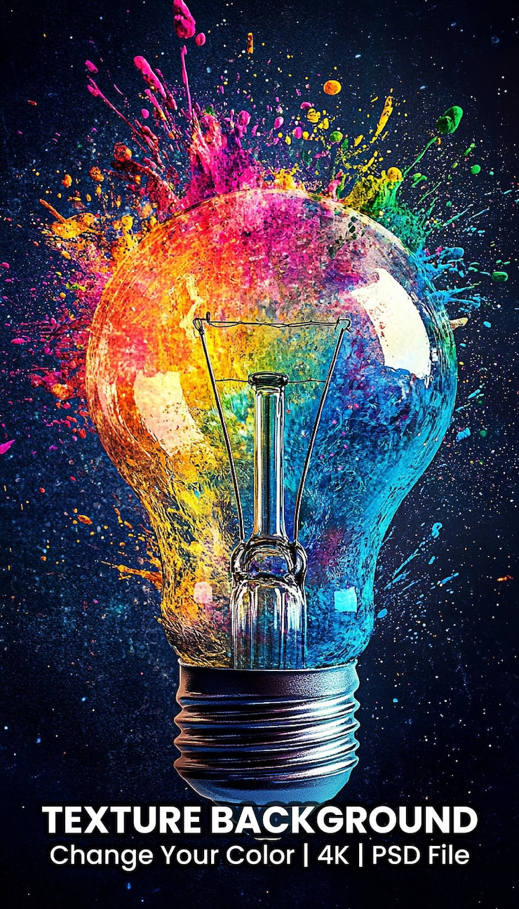 PSD il momento dell'eureka della lampadina con uno sfondo di consistenza impressionante e ispiratore
