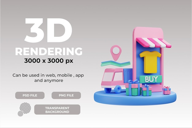 Il negozio mobile di rendering 3D e la consegna prelevano l'oggetto illustrativo con sfondo trasparente