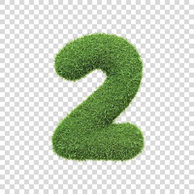 Il numero 2 a forma di densa erba verde su uno sfondo bianco puro Numero 2 Vista anteriore