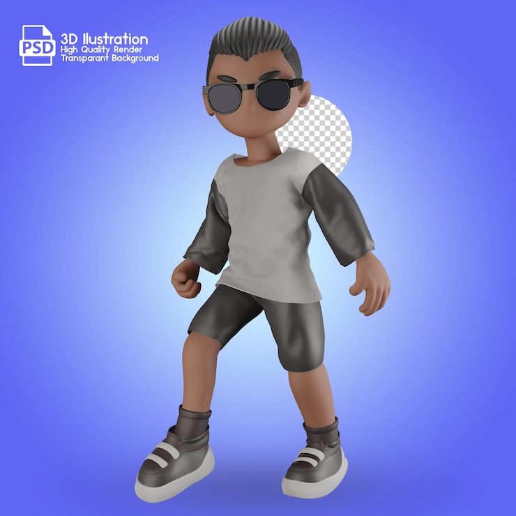 PSD il personaggio dei cartoni animati 3d posa con gli occhiali