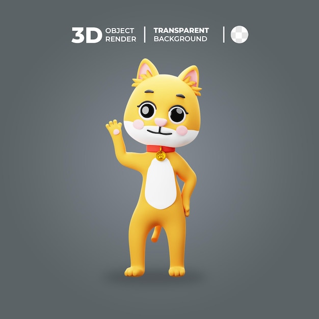 Il personaggio dei cartoni animati del gatto 3D dice ciao