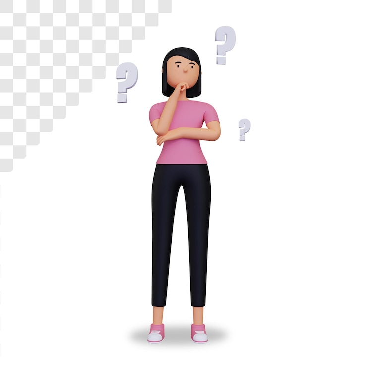PSD il personaggio femminile 3d sta pensando