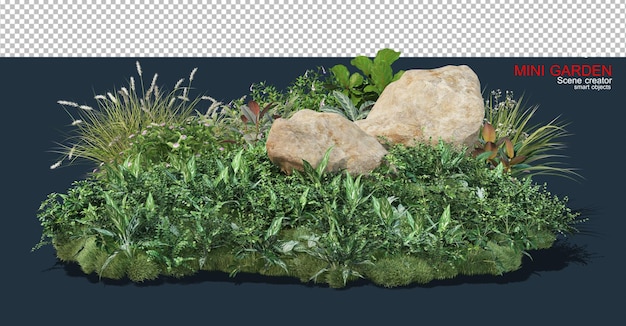 Il piccolo giardino è decorato con pietre e molte piante