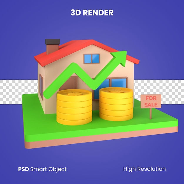 Il prezzo di vendita della casa 3d aumenta il rendering isolato