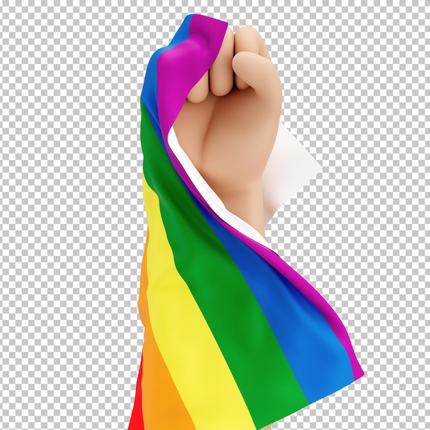 Il pugno 3D che simboleggia il sostegno alle cause LGBTQIA fa uno sfondo trasparente