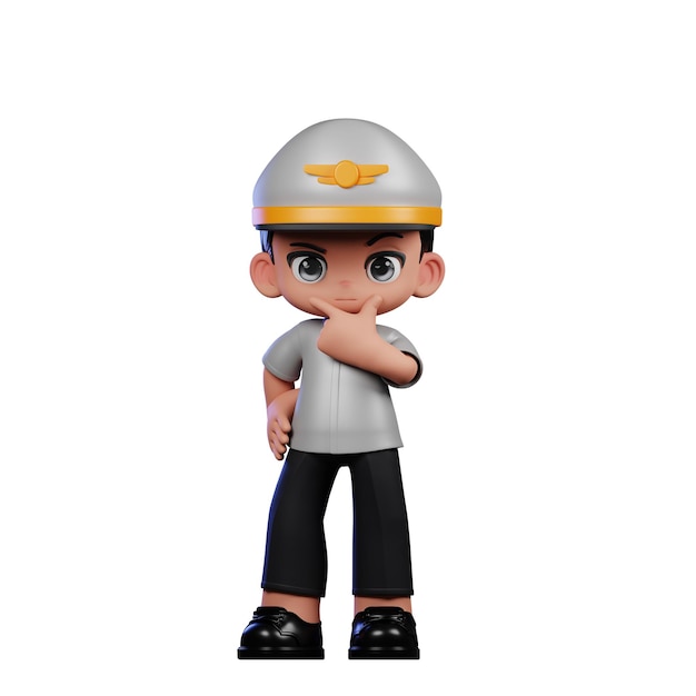 Il ragazzo pilota 3D pose curioso