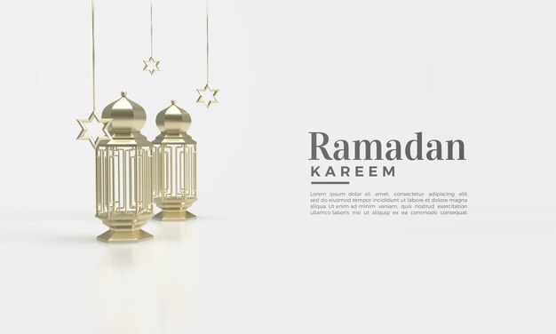 Il ramadan kareem 3d rende con l'illustrazione dorata della lampada