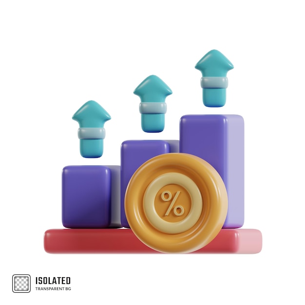 Il rendering 3d aumenta l'icona del grafico in crescita del profitto