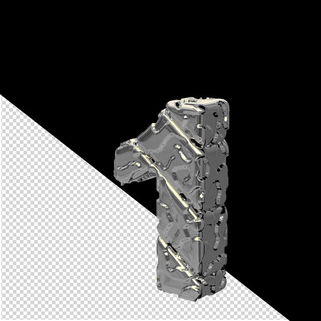 Il simbolo 3D argentato non lucidato girato a sinistra numero 1