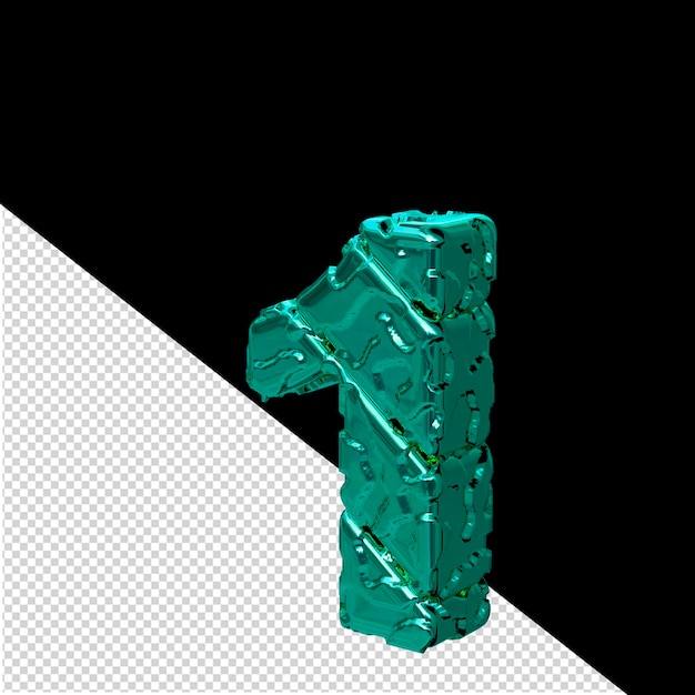 Il simbolo 3D turchese non lucidato girato a sinistra numero 1.