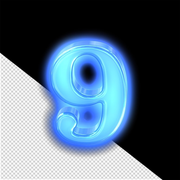Il simbolo blu al neon numero 9