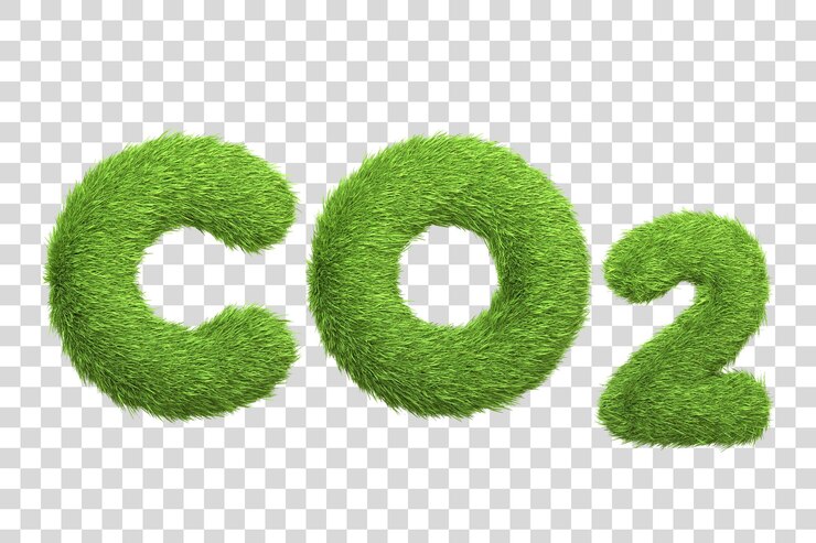 PSD il simbolo chimico co2 raffigurato con una consistenza di erba verde isolata su un'illustrazione 3d bianca