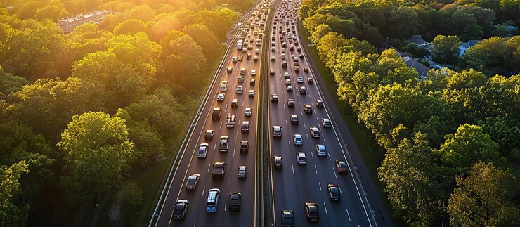 PSD il traffico sulle autostrade al tramonto
