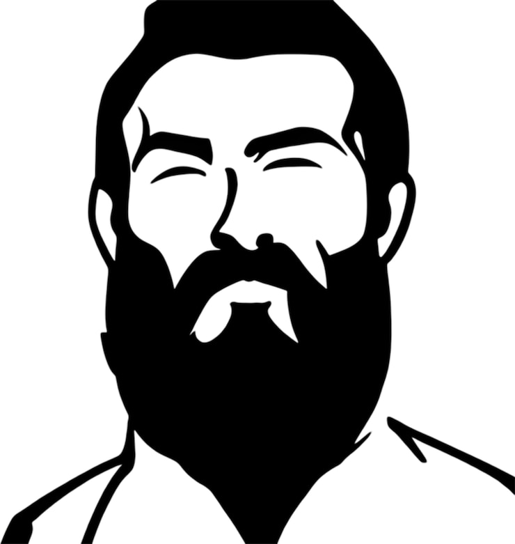 PSD il viso di un uomo barbuto e robusto esposto in un sorprendente stencil nero