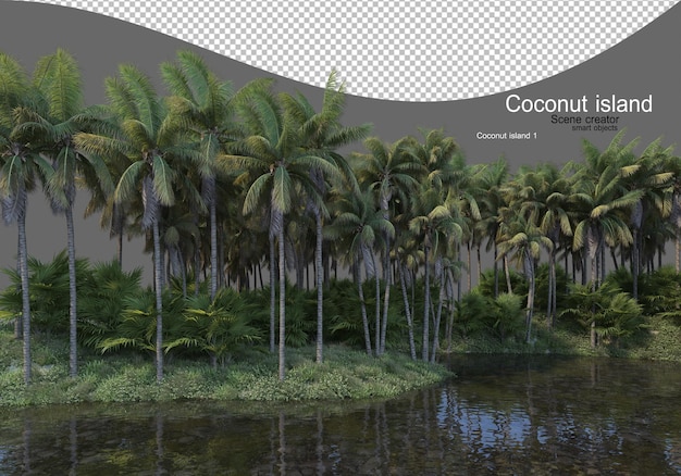 Île de cocotiers dans le lac