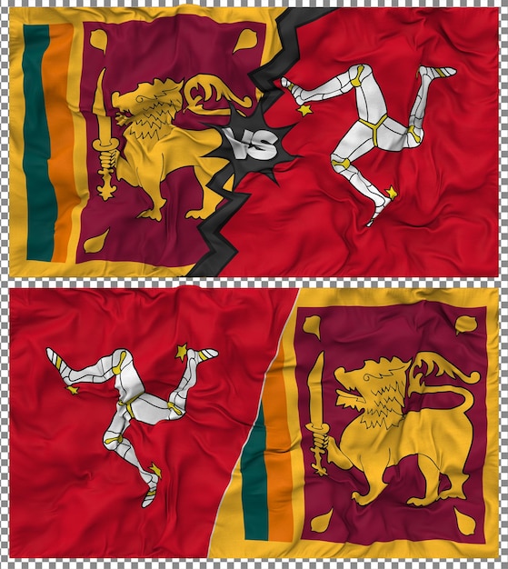 L'île de Man contre le Sri Lanka Half Combined Flag Cloth Bump Texture Rendering 3D