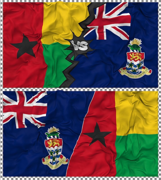 Les îles Caïmans contre la Guinée-Bissau Half Combined Flag Cloth Bump Texture Rendering 3D